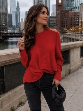Red Cold-Shoulder Knit Sweater